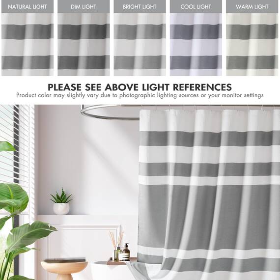 Madison Park Duschvorhang, Waffelgewebe, gestreift, Stoff-Duschvorhänge für Badezimmer, mit 3M-Scotchgard-Feuchtigkeitsmanagement, Premium-Spa-Qualität, moderner Standard, 183 x 183 cm, Grau