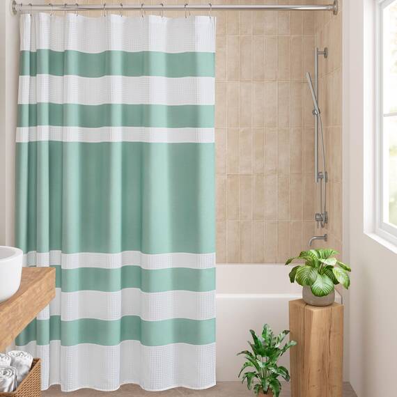 Madison Park Spa Waffel-Duschvorhang, Stoff mit 3M Scotchgard Feuchtigkeitsmanagement, Moderne Heimdekoration, 182,9 x 182,9 cm, Aqua