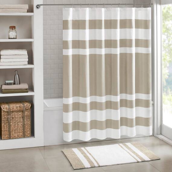 Madison Park Spa Waffel-Duschvorhang, Stoff mit 3M Scotchgard Feuchtigkeitsmanagement, Moderne Heimdekoration, Standard 182,9 x 182,9 cm, Taupe