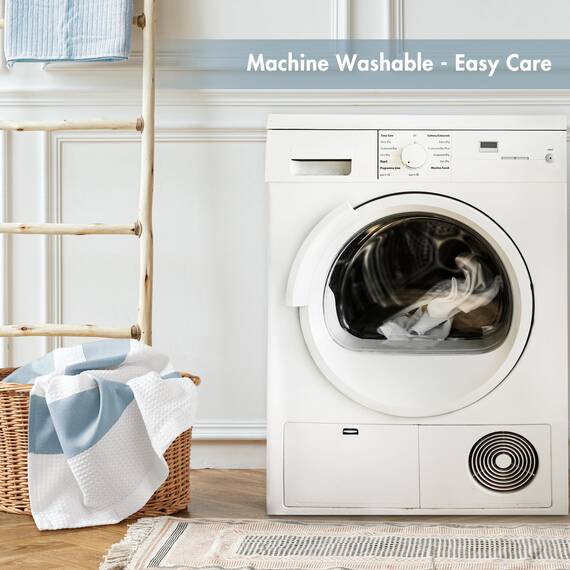 Madison Park Duschvorhang, Waffelgewebe, gestreift, Stoff-Duschvorhänge für Badezimmer, mit 3M-Scotchgard-Feuchtigkeitsmanagement, Premium-Spa-Qualität, moderner Standard, 183 x 183 cm, Blau