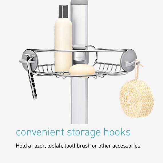 simplehuman BT1062 Großer Spann-Duschcaddy, gebürsteter Stahl, auf 1,8 m -2,7 m ausziehbar, 5 Jahre Garantie, Edelstahl + Eloxiertes Aluminium