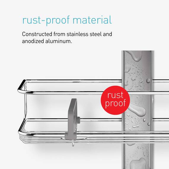simplehuman BT1062 Großer Spann-Duschcaddy, gebürsteter Stahl, auf 1,8 m -2,7 m ausziehbar, 5 Jahre Garantie, Edelstahl + Eloxiertes Aluminium