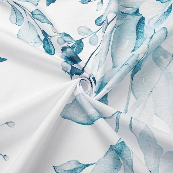 Gibelle Langer Duschvorhang 182,9 x 198,1 cm Groß Blau (Spa Blue) Blumen Duschvorhang für Badezimmer Aquarell Pflanze Eukalyptus Blätter Stoff Duschvorhang Set mit Haken