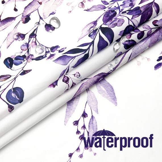 Gibelle Duschvorhang mit Blumenmuster, extra lang, 183 x 213,4 cm, violette Blumen, Duschvorhang für Badezimmer, Aquarellpflanze, Eukalyptusblätter, Stoff-Duschvorhang-Set