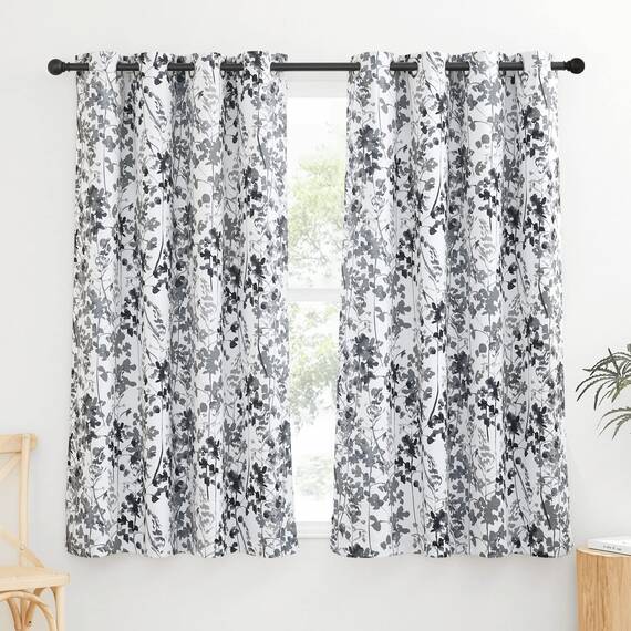 KGORGE Verdunkelungsvorhänge, Landhausstil, Boho-Stil, für Sichtschutz, Aquarell-Blätter, bedruckt, für Kunstgalerie, Ausstellung, Wohnzimmer, Kinderzimmer, Büro, B 132 x L 160 cm, 2 Vorhänge, Grau