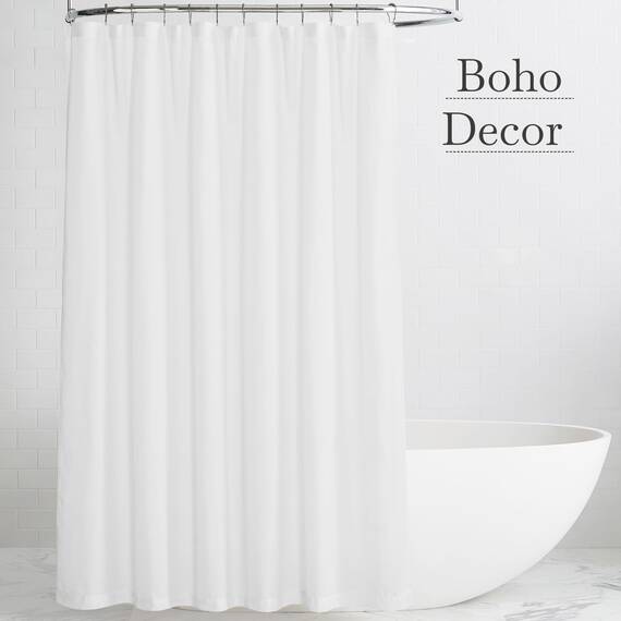 KGORGE Weißer Leinen-Duschvorhang, halbtransparent, leicht, Knopfloch, halbsichtbar, schnell trocknend, Duschvorhänge für Badezimmer, Badewanne, Dekoration, Weiß, 183 x 229 cm lang, Haken im