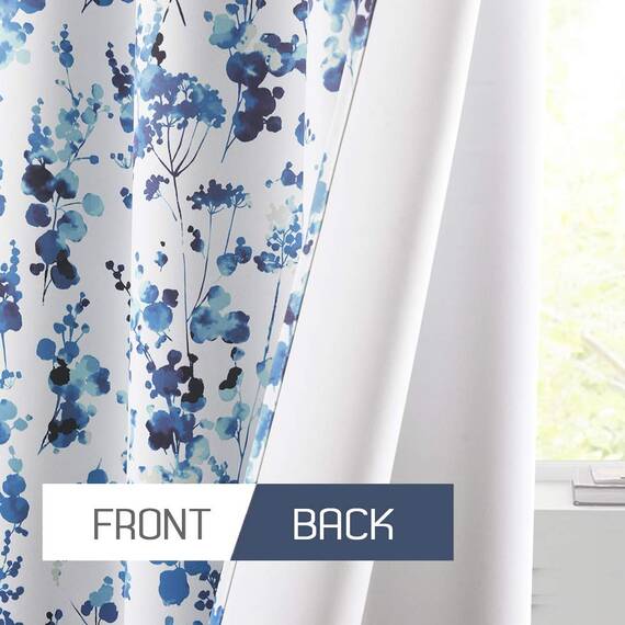 KGORGE Raumverdunkelnde, bedruckte Fenstervorhänge und Vorhänge, 100 % Privatsphäre, Bohemian-Vorhänge, modernes elegantes Blumenmuster für französische Tür/Café, 2 Bahnen (B x L x L), Blau