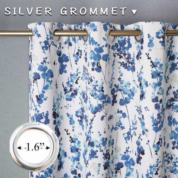 KGORGE Raumverdunkelnde, bedruckte Fenstervorhänge und Vorhänge, 100 % Privatsphäre, Bohemian-Vorhänge, modernes elegantes Blumenmuster für französische Tür/Café, 2 Bahnen (B x L x L), Blau