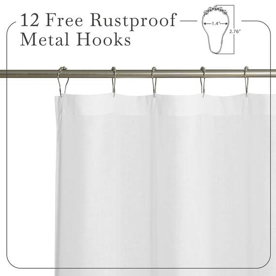 KGORGE Weißer Leinen-Duschvorhang, halbtransparent, leicht, Knopfloch, halbsichtbar, schnell trocknend, Duschvorhänge für Badezimmer, Badewanne, Dekoration, Weiß, 183 x 243 cm lang, Haken im