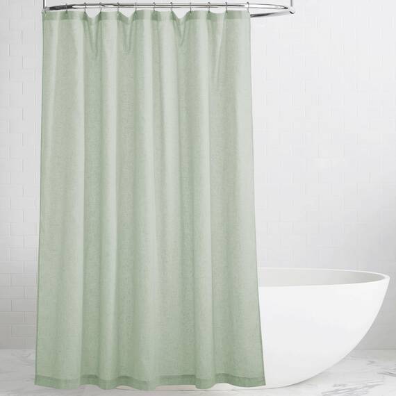 KGORGE Leinen-Duschvorhang, halbtransparent, leicht, Knopfloch, halbsichtbar, schnell trocknend, Duschvorhänge für Badezimmer, Badewanne, Dekoration, graugrün, 183 x 229 cm lang, Haken im Lieferumfang