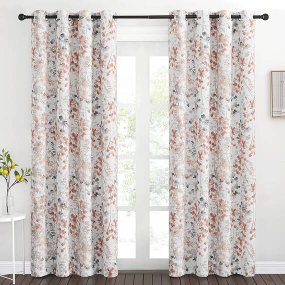KGORGE Verdunkelungsvorhänge für Bauernhaus im Vintage-Stil, klassischer Blumendruck, Privatsphäre, Energieeffizienz, für Schlaf-, Wohn- & Kinderzimmer, 132 x 213 cm (B x L), 2 Vorhänge, Korallenrot