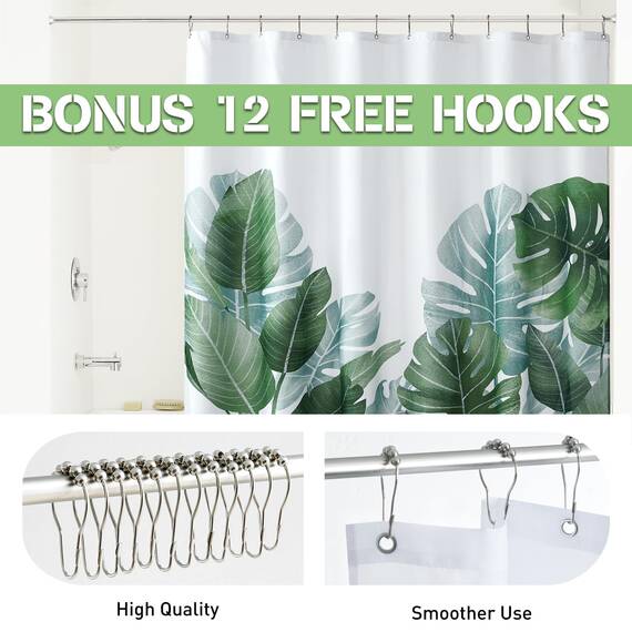 KGORGE Duschvorhänge für Badezimmer – tropische Blätter auf weißem Hintergrund, geruchloser Vorhang für Badezimmer Dusche und Badewanne, 183 x 183 cm lang, Haken enthalten