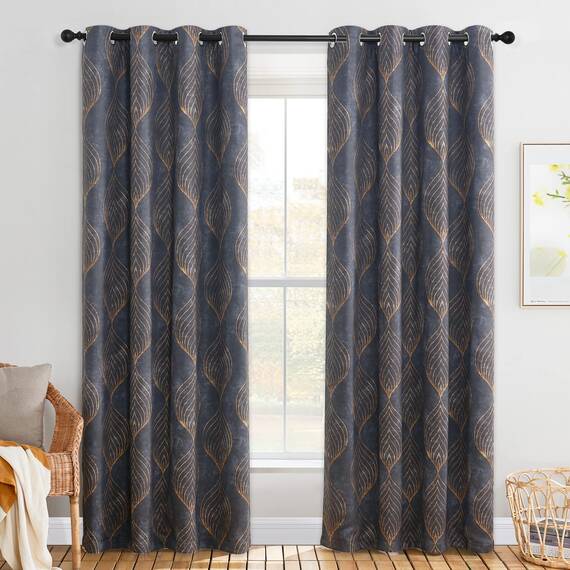 KGORGE Dunkle bedruckte dekorative Kunstvorhänge für Wohnzimmer, verdunkelnde Fenstervorhänge für Schlafzimmer, Geschenk, geometrische Goldlinien, Mitte des Jahrhunderts, Breite 132 x Länge 213,4 cm
