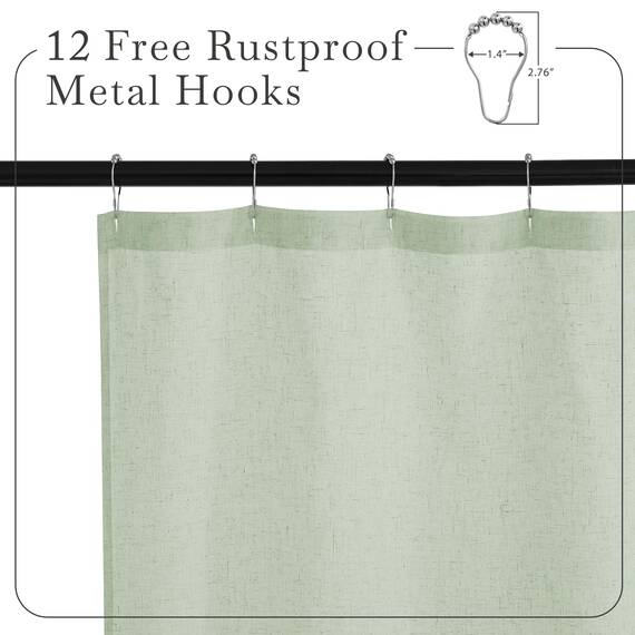 KGORGE Leinen-Duschvorhang, halbtransparent, leicht, Knopfloch, halbsichtbar, schnell trocknend, Duschvorhänge für Badezimmer, Badewanne, Dekoration, graugrün, 183 x 229 cm lang, Haken im Lieferumfang