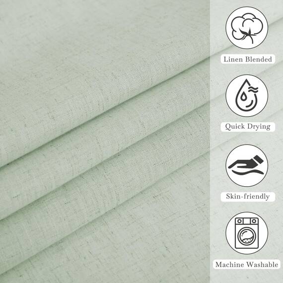 KGORGE Leinen-Duschvorhang, halbtransparent, leicht, Knopfloch, halbsichtbar, schnell trocknend, Duschvorhänge für Badezimmer, Badewanne, Dekoration, graugrün, 183 x 229 cm lang, Haken im Lieferumfang