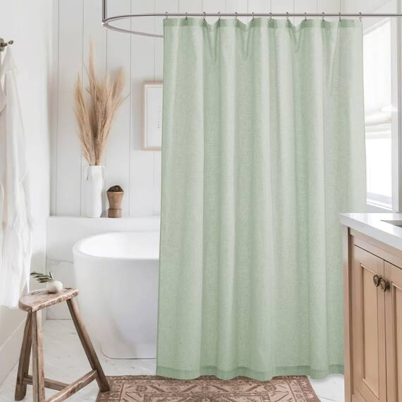 KGORGE Leinen-Duschvorhang, halbtransparent, leicht, Knopfloch, halbsichtbar, schnell trocknend, Duschvorhänge für Badezimmer, Badewanne, Dekoration, graugrün, 183 x 229 cm lang, Haken im Lieferumfang