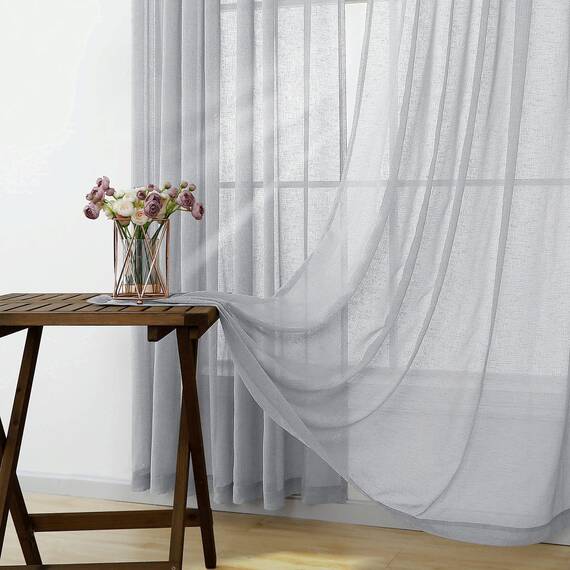 KOUFALL Hellgraue, durchsichtige Vorhänge, Leinenstruktur, gewebt, für Schlafzimmer, 2 Paneele, Stangentasche, modern, stilvoll, halbtransparent, 132x160 cm Länge, Silbergrau