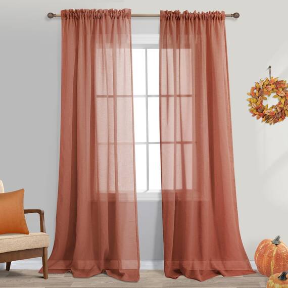 Terrakotta-Vorhänge, halbtransparent, 213 cm lang, für Wohnzimmer, 2 Paneele, Stangentasche, Fensterdekoration, Kunstleinen, lichtfilternd, strukturiert, rostrot, Vorhänge für Schlafzimmer, 132 x 213