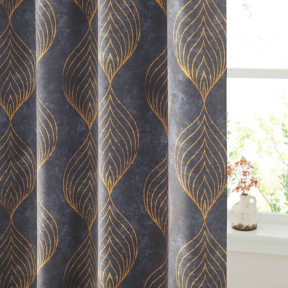 KGORGE Dunkle bedruckte dekorative Kunstvorhänge für Wohnzimmer, verdunkelnde Fenstervorhänge für Schlafzimmer, Geschenk, geometrische Goldlinien, Mitte des Jahrhunderts, Breite 132 x Länge 213,4 cm