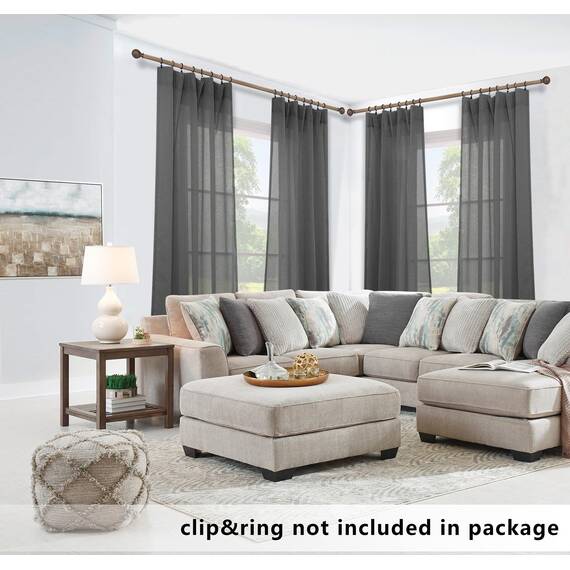 KOUFALL Dunkelgraue Vorhänge für Schlafzimmer, Wohnzimmer, durchscheinende Leinenoptik, grau-anthrazitfarbene Vorhänge, 244 cm lang, 2-teiliges Set