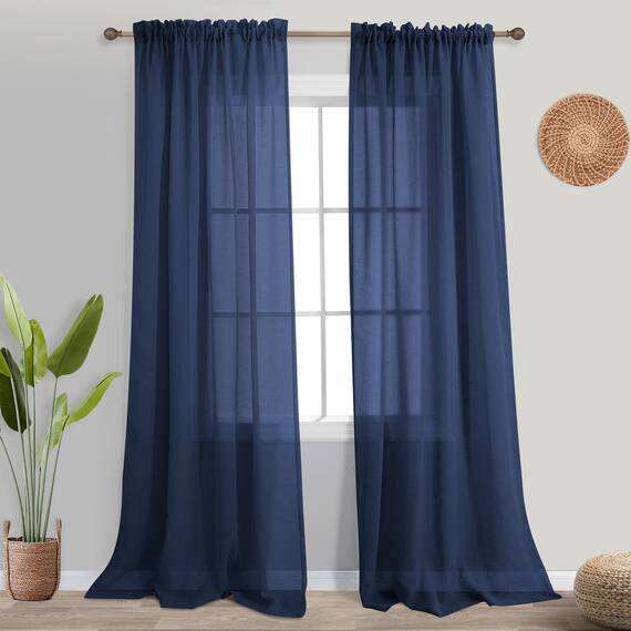 KOUFALL Marineblaue Vorhänge, 213 cm Länge, für Wohnzimmer, 2 Paneele, durchscheinende Stangentaschen, Kunstleinen, maskulin, nautische Vorhänge für Jungen-Schlafzimmer, 132 x 213 cm lang, Indigo