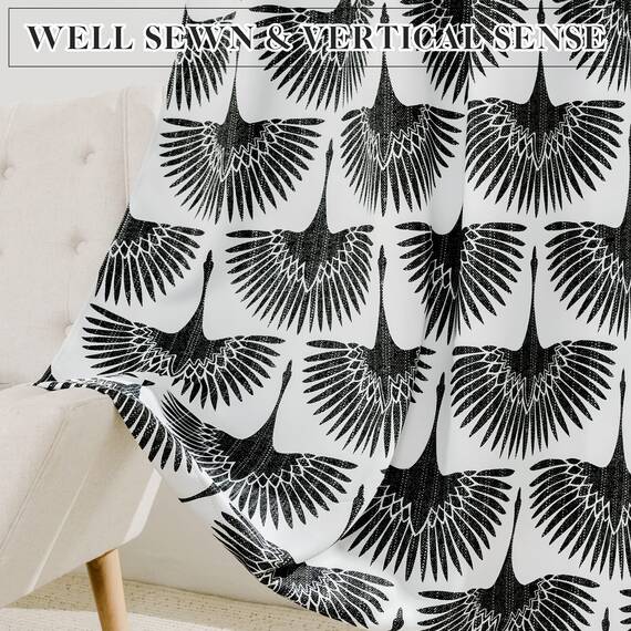 KGORGE Verdunkelungsvorhänge mit geometrischem Druck, Blumen- und Tiermuster, Fenstervorhänge für Wohnzimmer, Konferenzraum, wärmeisolierte Verdunkelungsvorhänge für Heimbüro, 52 B x 72 L, Schwarz, 2