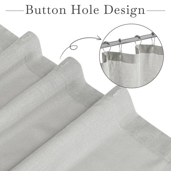 KGORGE Halbtransparenter Duschvorhang für Badezimmer, Leinen-Mischgewebe, leicht, wasserdicht, Privatsphäre, mit Knopfloch, Duschvorhänge für Badewanne, Grau, 183 x 229 cm lang, Haken im Lieferumfang