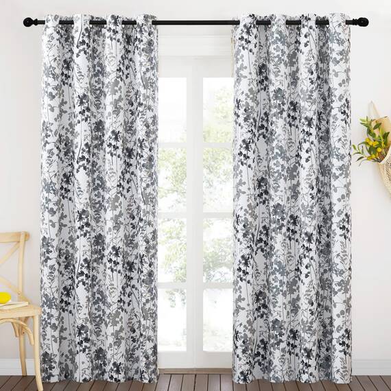 KGORGE Verdunkelungsvorhänge, energiesparend, umweltfreundlich, Privatsphäre, klassisches Blumenmuster, für Schlafzimmer, Wohnzimmer, Esszimmer, Arbeitszimmer, 2 Vorhänge, 132 x 213 cm (B x L), Grau