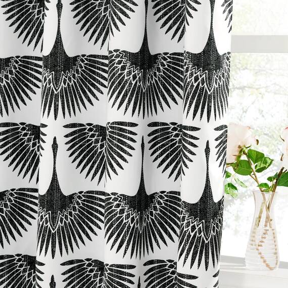 KGORGE Verdunkelungsvorhänge mit geometrischem Druck, Blumen- und Tiermuster, Fenstervorhänge für Wohnzimmer, Konferenzraum, wärmeisolierte Verdunkelungsvorhänge für Heimbüro, 52 B x 72 L, Schwarz, 2