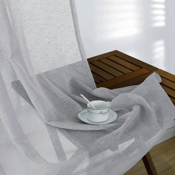 Graue Leinen-Optik Vorhänge 244 cm lang Set mit 2 Stangentaschen, elegant gewebt, strukturiert, Voile, für Schlafzimmer, Wohnzimmer, Terrasse, Schiebetür, Heimbüro, Hintergrund 132 x lang, Silbergrau