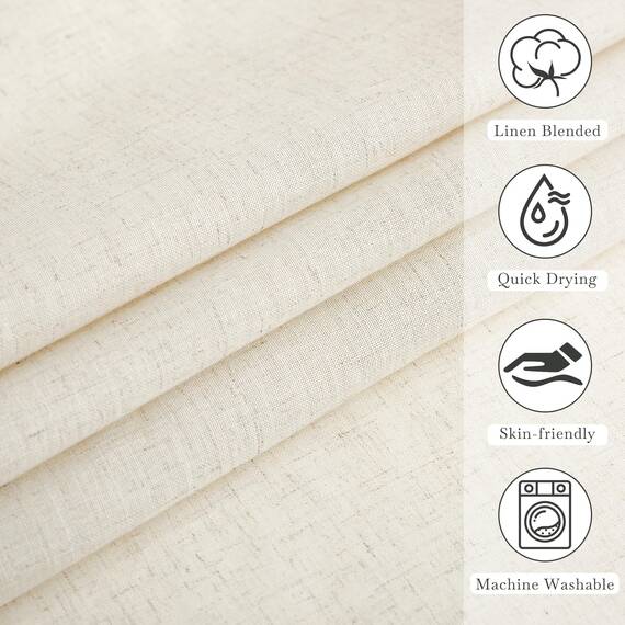 KGORGE Duschvorhang aus natürlichem Leinen für Badezimmer – Leinen-Mischgewebe, Knopfloch, halbtransparent, leicht, wasserdicht, Duschvorhänge für Badewanne, 183 x 244 cm lang, Haken im Lieferumfang