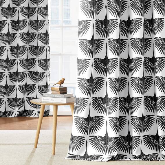 KGORGE Verdunkelungsvorhänge mit geometrischem Druck, Blumen- und Tiermuster, Fenstervorhänge für Wohnzimmer, Konferenzraum, wärmeisolierte Verdunkelungsvorhänge für Heimbüro, 52 B x 72 L, Schwarz, 2