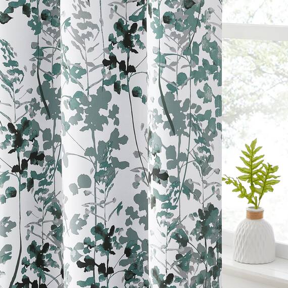 KGORGE Vorhänge für Wohnzimmer, Lichtblock/Privatsphäre, Bauernhaus-Blumendruck für Villa, Schlafzimmer, Schiebetür, Heimbüro, 132 x 213 cm (B x L), 2 Stück, Grün