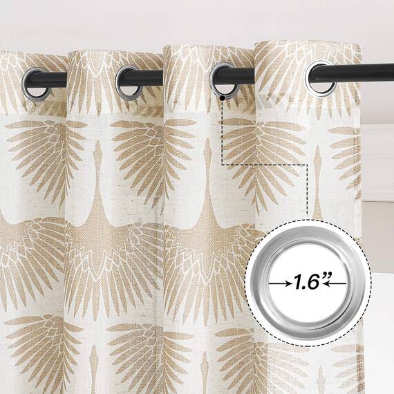 KGORGE Durchsichtige Vorhänge, 274,3 cm lang, natürliches Leinen, Blumenvorhänge, geometrischer Druck, halbdurchsichtig, waschbar, Fenstervorhänge für Schlafzimmer, Wohnzimmer, französische Tür, 2