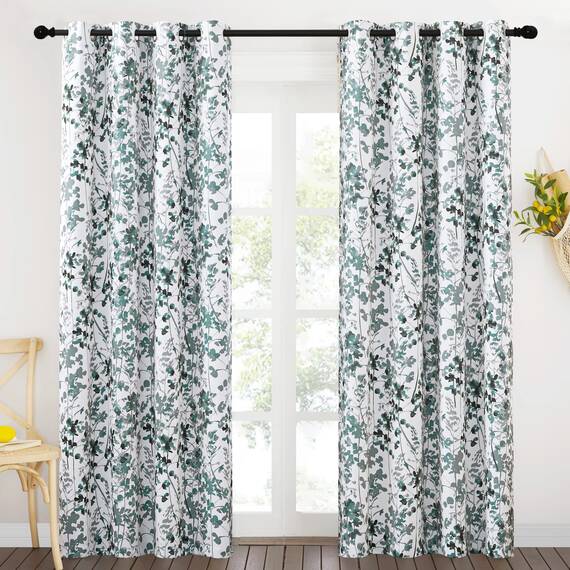 KGORGE Vorhänge für Wohnzimmer, Lichtblock/Privatsphäre, Bauernhaus-Blumendruck für Villa, Schlafzimmer, Schiebetür, Heimbüro, 132 x 213 cm (B x L), 2 Stück, Grün