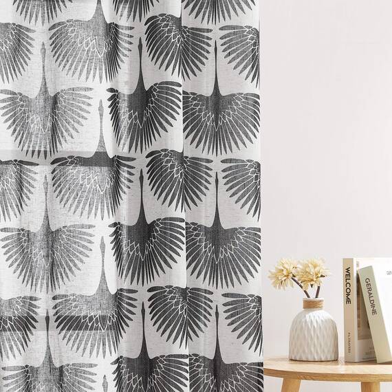 KGORGE Vorhänge aus natürlichem Leinen, halbtransparent, 274,3 cm lang, geometrischer Druck, Fensterdekoration, Privatsphäre, schützt Lichtfilterung, Vorhänge für Schlafzimmer, Büro, Keller, 2