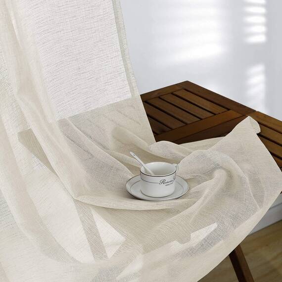 Beige Vorhänge 274 cm lang für Terrasse Outdoor Set 2 Paneele extra lang Sommer Lichtfilterung Leinenoptik halbdurchsichtige Vorhänge für Schiebetür Glastür Wohnzimmer Bauernhaus 52x108 Länge Creme