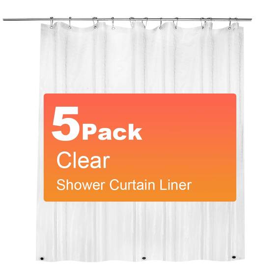 ZEMAHOME Duschvorhang, PEVA-Kunststoff, hochwertig, leicht, 183 x 183 cm, transparent, für Badezimmer, Dusche, Ausstellungsraum, mit rostfreien Metallösen und beschwertem Magnet, 5 Stück