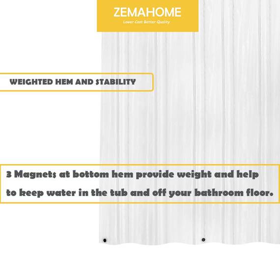 ZEMAHOME Duschvorhang, PEVA-Kunststoff, hochwertig, leicht, 183 x 183 cm, transparent, für Badezimmer, Dusche, Ausstellungsraum, mit rostfreien Metallösen und beschwertem Magnet, 5 Stück