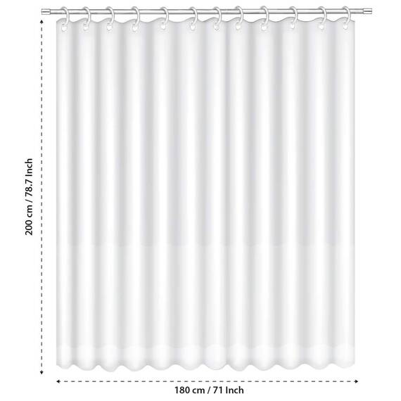 ANSIO 2er-Pack Duschvorhang - 180 x 200 cm (71 x 71 Zoll) - Massiv Weiß, Badewanne Vorhang, Antischimmel & Waschbar Shower Curtain mit 12 Duschvorhängeringen | 100% Polyester