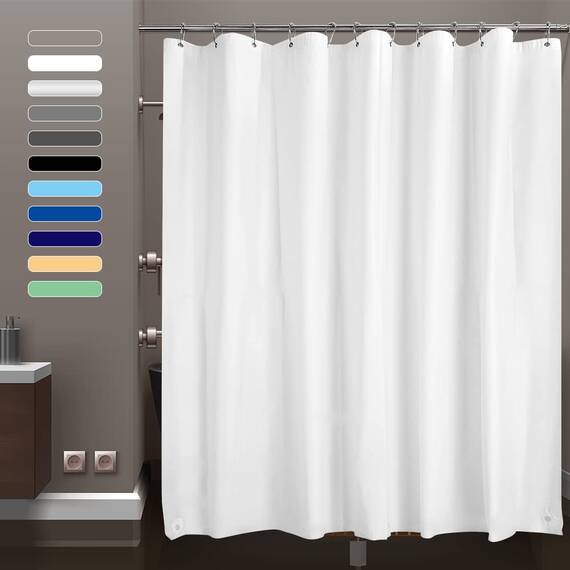 ZEMAHOME Weißer Kunststoff-Duschvorhang, 183 x 183 cm, dünn, leicht, Kunststoff, Badezimmer, Dusche, Showroom, Innenvorhang mit rostfreien Metallösen und beschwerten Magneten