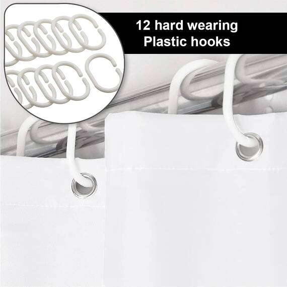 ANSIO 2er-Pack Duschvorhang - 180 x 200 cm (71 x 71 Zoll) - Massiv Weiß, Badewanne Vorhang, Antischimmel & Waschbar Shower Curtain mit 12 Duschvorhängeringen | 100% Polyester