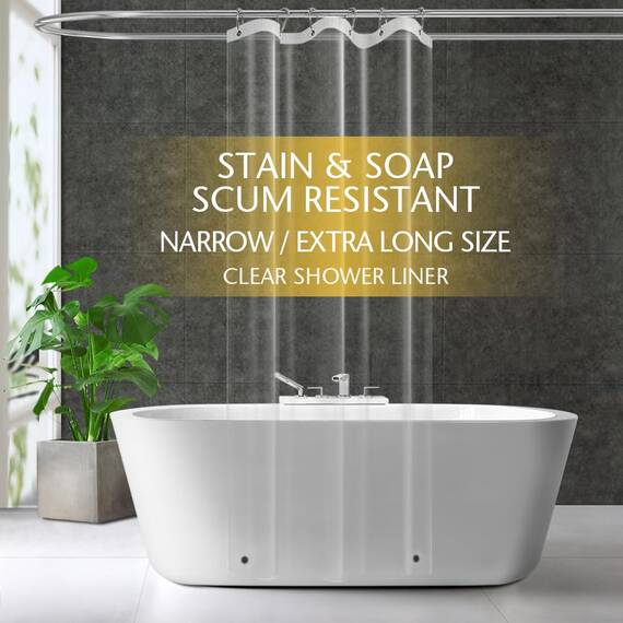 ZEMAHOME Schmaler langer transparenter Kunststoff-Duschvorhang, 91 x 200 cm, dünn, leicht, transparent, Kunststoff, Bad, Dusche, Showroom, Innenvorhang mit rostfreien Metallösen, beschwerten Magneten