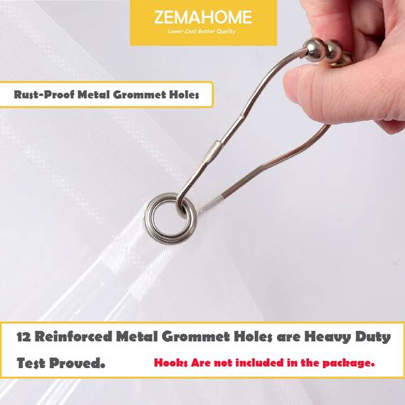 ZEMAHOME Duschvorhang, PEVA-Kunststoff, hochwertig, leicht, 183 x 183 cm, transparent, für Badezimmer, Dusche, Ausstellungsraum, mit rostfreien Metallösen und beschwertem Magnet, 5 Stück
