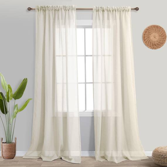 Transparente Vorhänge für Wohnzimmer, 2 Paneele, 2 Paneele, leicht, cremefarben, Leinenoptik, Vorhänge für Familienzimmer, Esszimmer, Schlafzimmer, Sonnenraum, Terrasse, Bauernhaus, Strand, 132 x 244