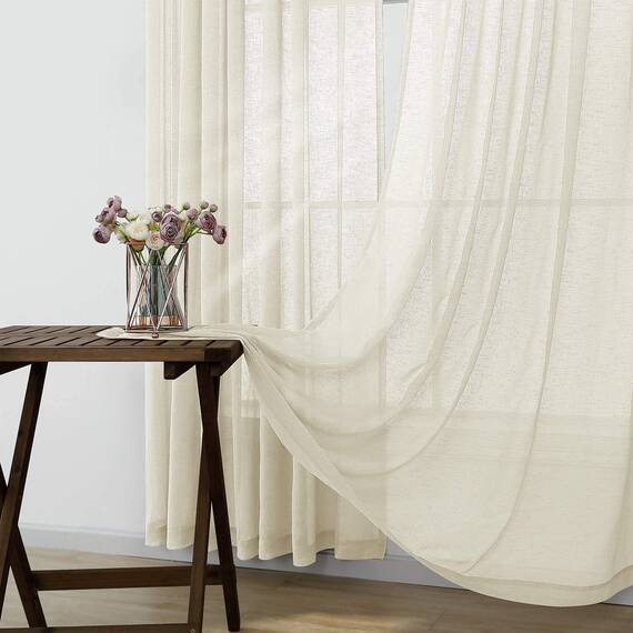 Transparente Vorhänge für Wohnzimmer, 2 Paneele, 2 Paneele, leicht, cremefarben, Leinenoptik, Vorhänge für Familienzimmer, Esszimmer, Schlafzimmer, Sonnenraum, Terrasse, Bauernhaus, Strand, 132 x 244