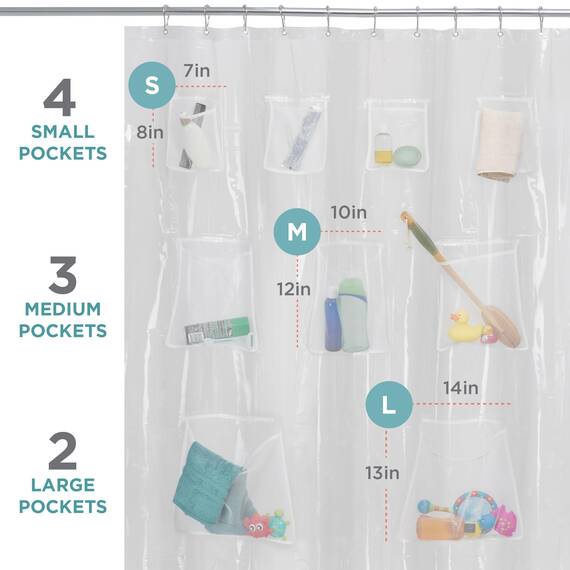 Zenna Home Maytex Schnell trocknende Netztaschen, wasserdichter PEVA-Duschvorhang oder -Auskleidung, für Bad/Dusche, transparent, 178 x 183 cm