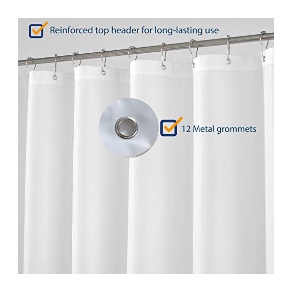 N&Y Home Duschvorhang aus Stoff, kürzere Größe 172,7 cm Höhe, Hotelqualität, waschbar, weiße Badezimmer-Vorhänge mit Ösen, 70 x 68 cm