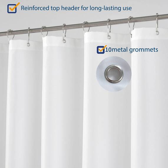 N&Y Home Extra Langer Duschvorhang, Stoff, 137,2 x 213,4 cm, Hotelqualität, waschbar, wasserabweisend, weiße Badezimmervorhänge mit Ösen, 137,2 x 213,4 cm