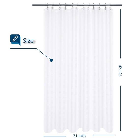 Längerer Duschvorhang mit 190 cm hohem Stoff, Waffelgewebe, Hotel, Luxus, Spa, wasserabweisend, 230 GSM, strapazierfähig, maschinenwaschbar, weißes Piqué-Muster, dekorativer Badezimmervorhang